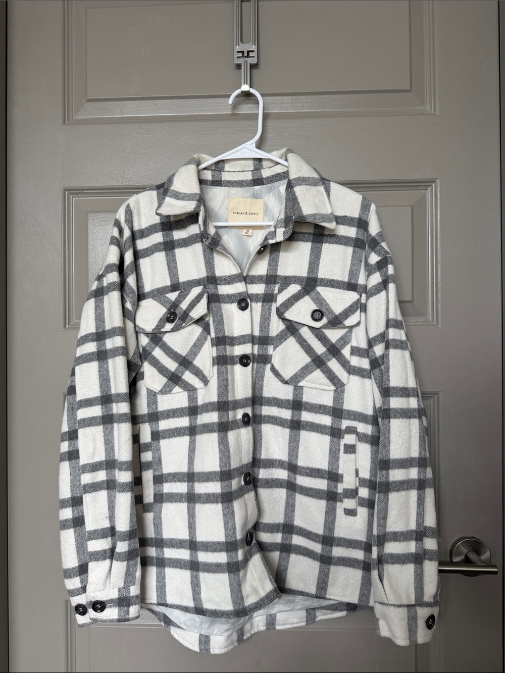 Thread & Supply Cream and Gray Plaid Shacket